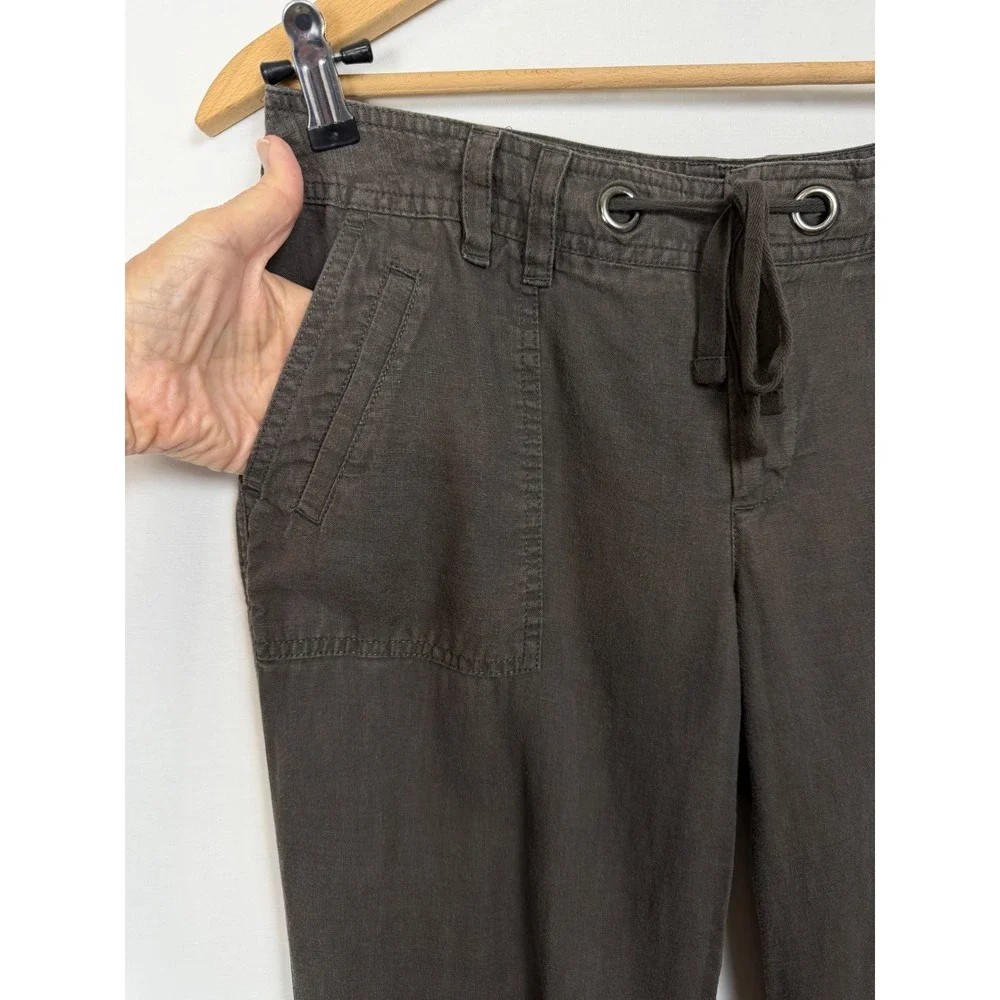 Banana Republic Linen Blend Pants Women's 8 Gray Drawstring‎ Wide Leg Utility